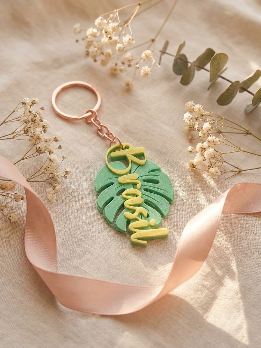 Tropical Brazil Leaf Keychains - 3D Printed Nature Collection