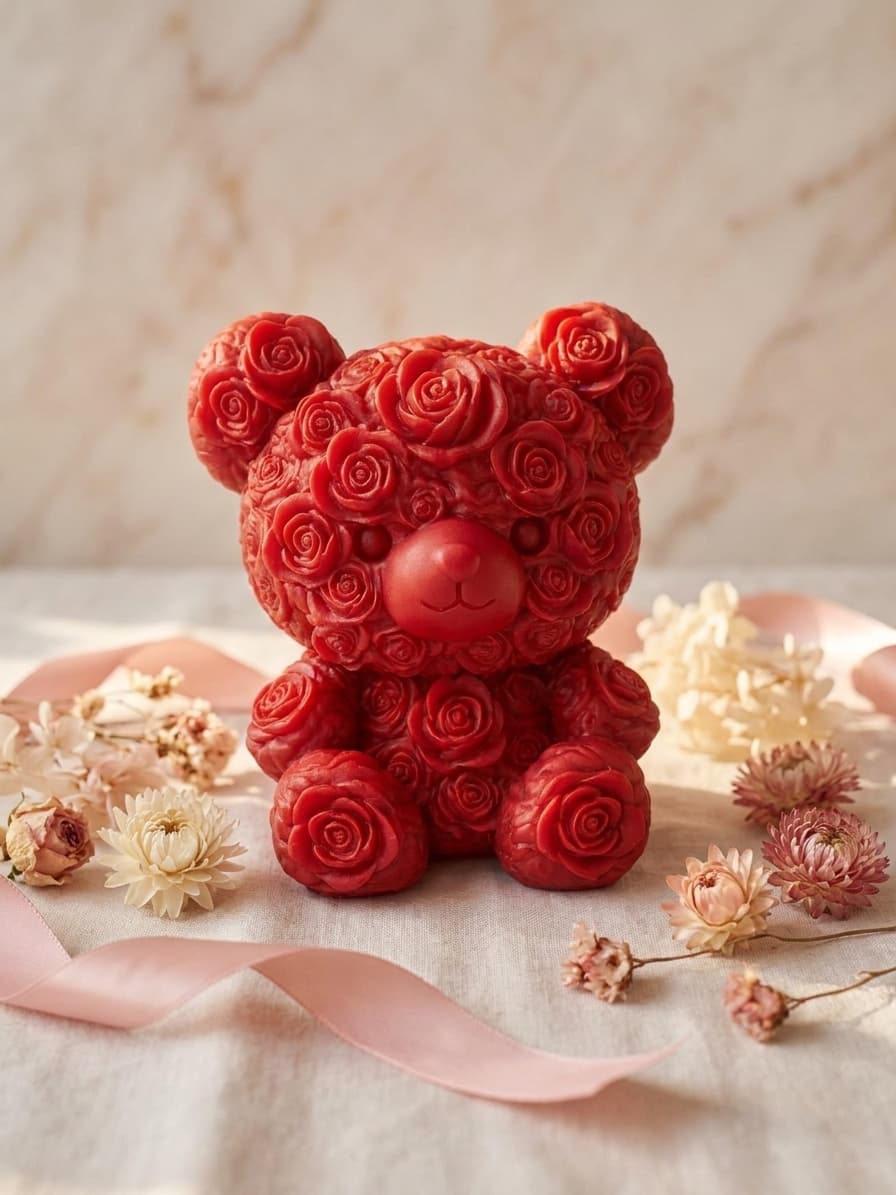 Adorable Rose Bear Keychain - 3D Printed Floral Charm