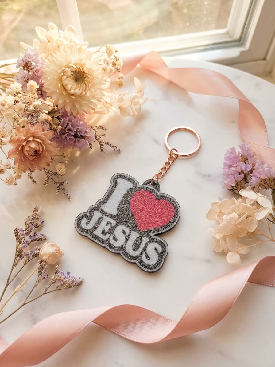 I Love Jesus Faith Keychain - 3D Printed Christian Accessory