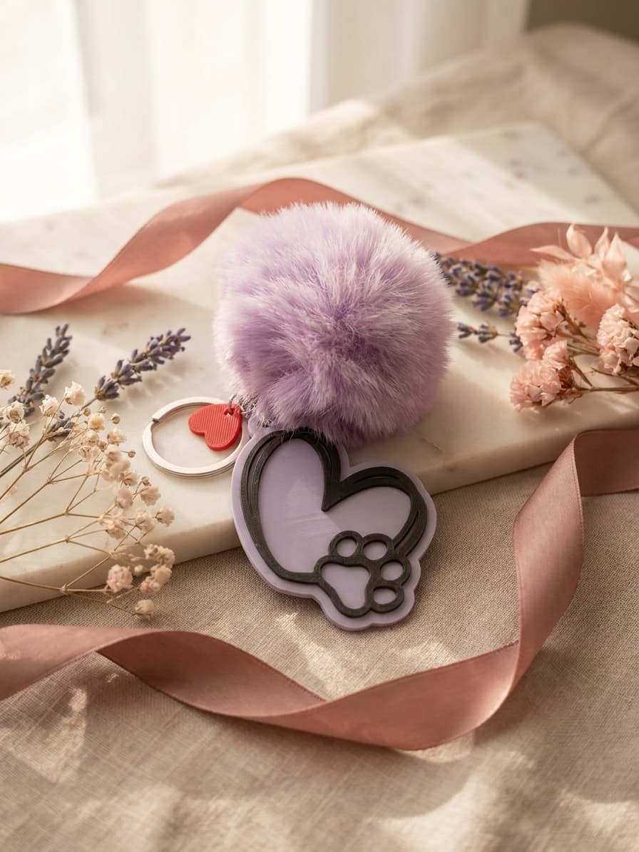 3D Printed Paw Print Keychain - Pet Memorial & Dog Lover Gift