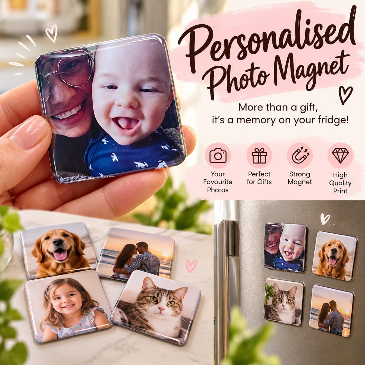Custom Photo Magnets, Square Fridge Magnets, Personalized Gift & Keepsake